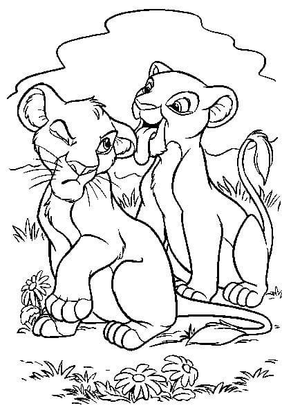 Nala and Simba sitting together coloring page