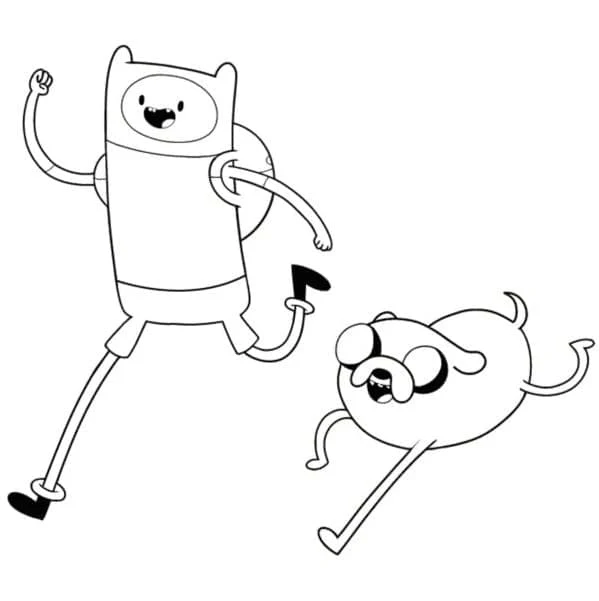 Finn and Jake running happily coloring page