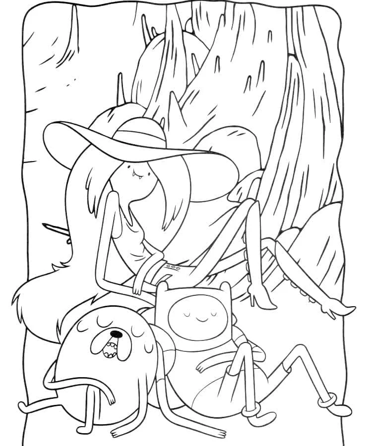Finn, Jake and Marceline resting together coloring page