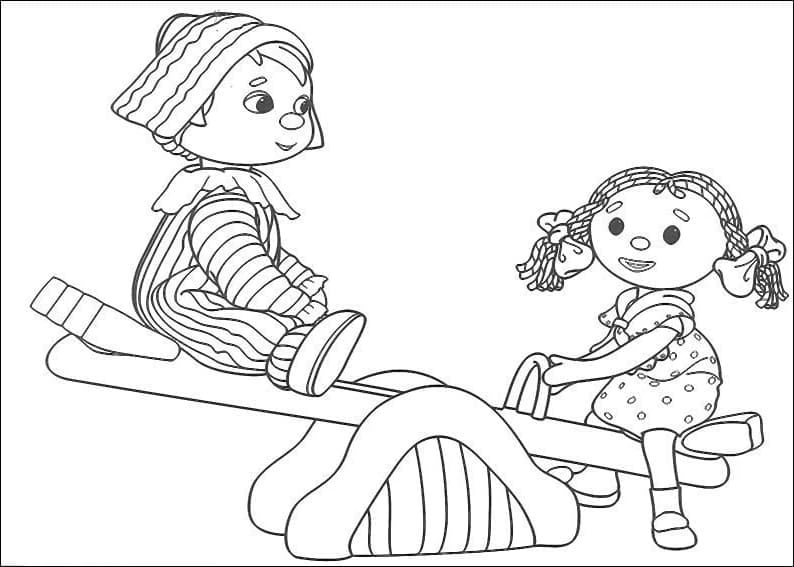 Andy Pandy and Looby Loo on a seesaw coloring page Andy Pandy and Looby Loo on a seesaw coloring page