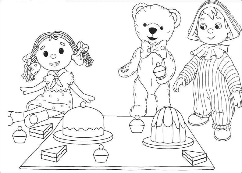 Andy Pandy picnic with Looby Loo and Teddy coloring page