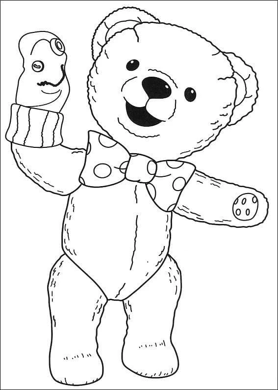 Teddy bear with a sock puppet coloring page