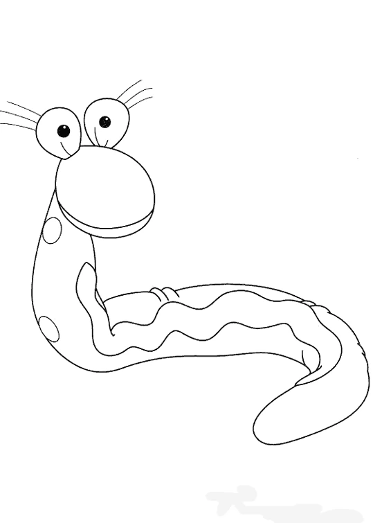 Cartoon worm with big eyes coloring page