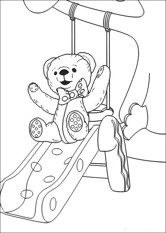Teddy bear going down a slide coloring page