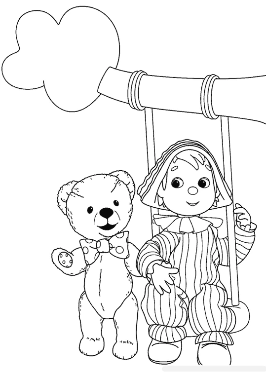 Andy Pandy on a swing with Teddy coloring page