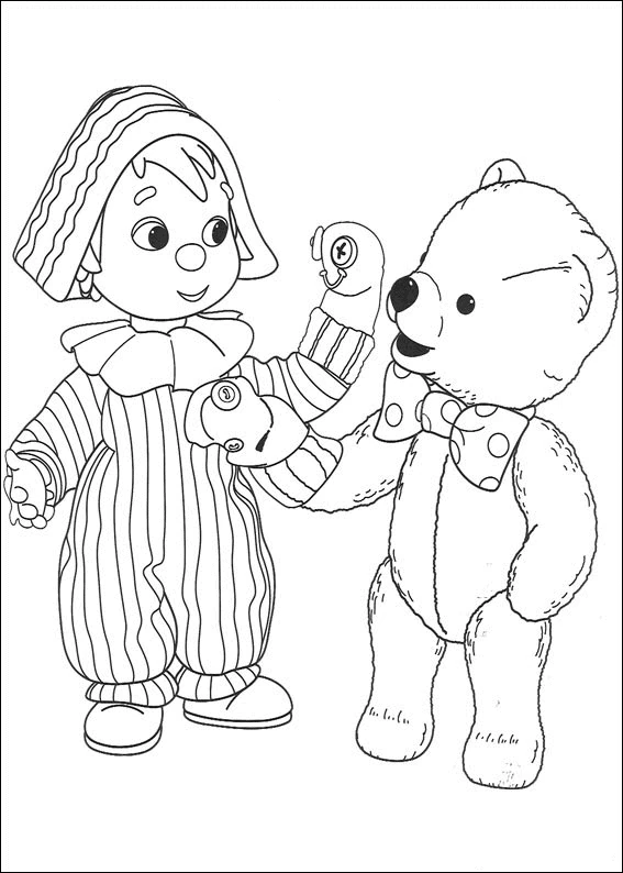 Andy Pandy and Teddy standing together coloring page