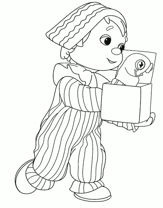 Andy Pandy holding Looby Loo's box coloring page