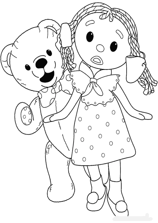 Andy Pandy's Teddy and Looby Loo side by side coloring page