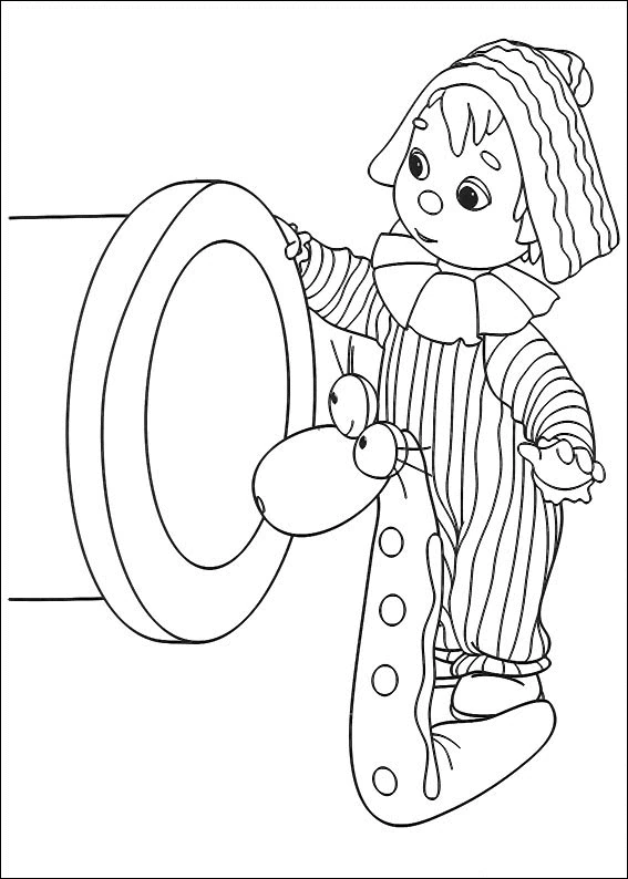 Andy Pandy climbing near a giant ring coloring page