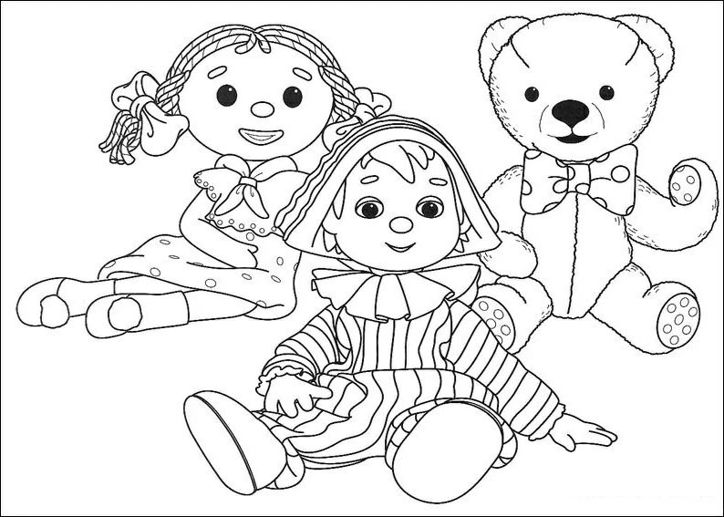 Andy Pandy with Looby Loo and Teddy coloring page