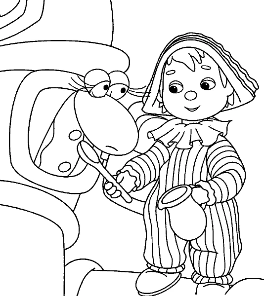 Andy Pandy feeding Looby Loo's horse toy coloring page