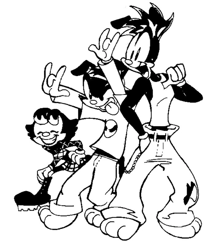 Animaniacs trio striking a pose coloring page