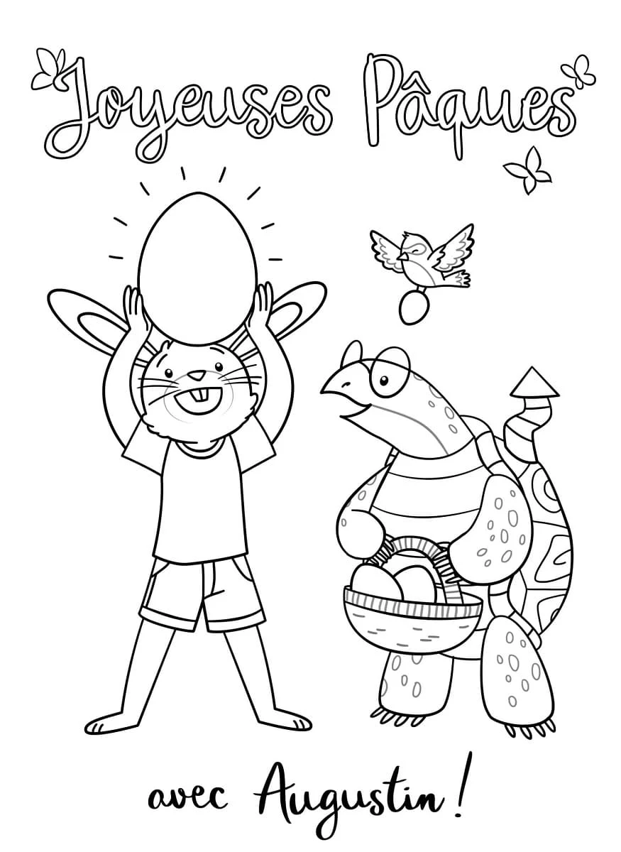 Rabbit and turtle celebrating Easter coloring page