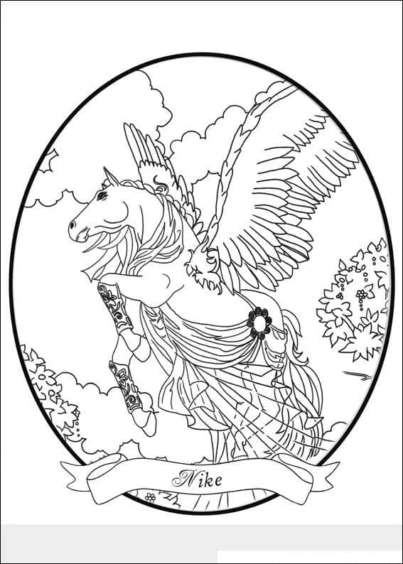 Nike Bella Sara, winged horse in flight coloring page