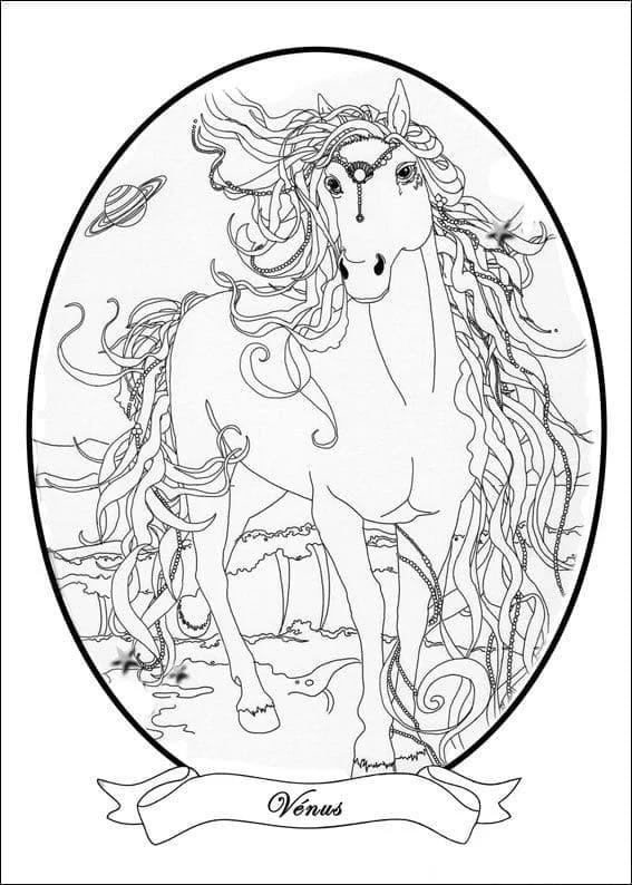 Bella Sara Venus with flowing mane and magical details coloring page