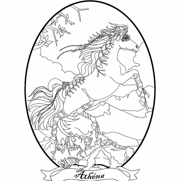 Bella Sara horse Athena rearing in an oval frame coloring page