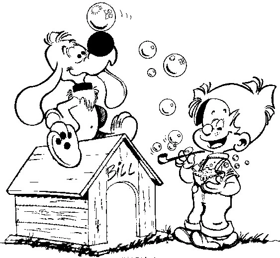 Billy and Buddy blowing soap bubbles coloring page Billy and Buddy blowing soap bubbles coloring page