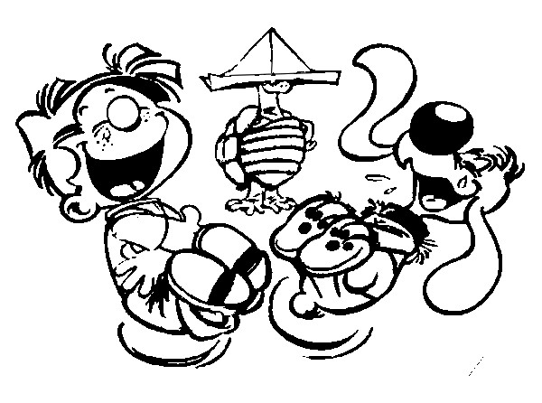 Billy and Buddy laughing with friends coloring page