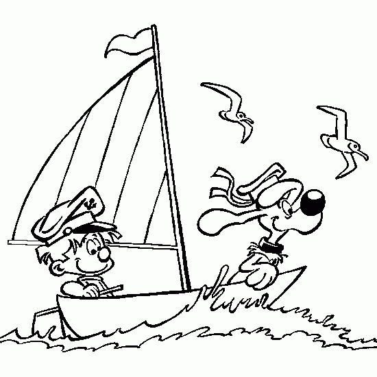 Billy and Buddy sailing on a boat coloring page