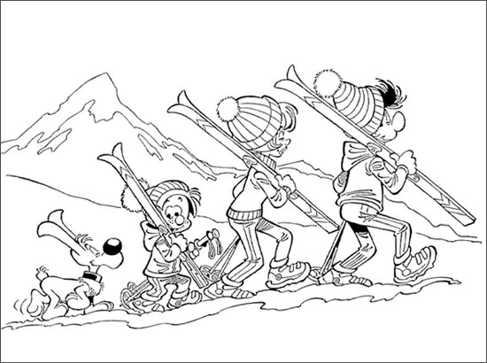 Billy and Buddy family walking to ski coloring page