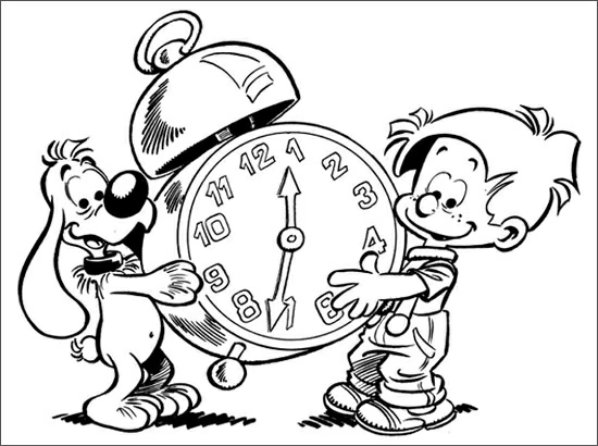 Billy and Buddy with a giant alarm clock coloring page