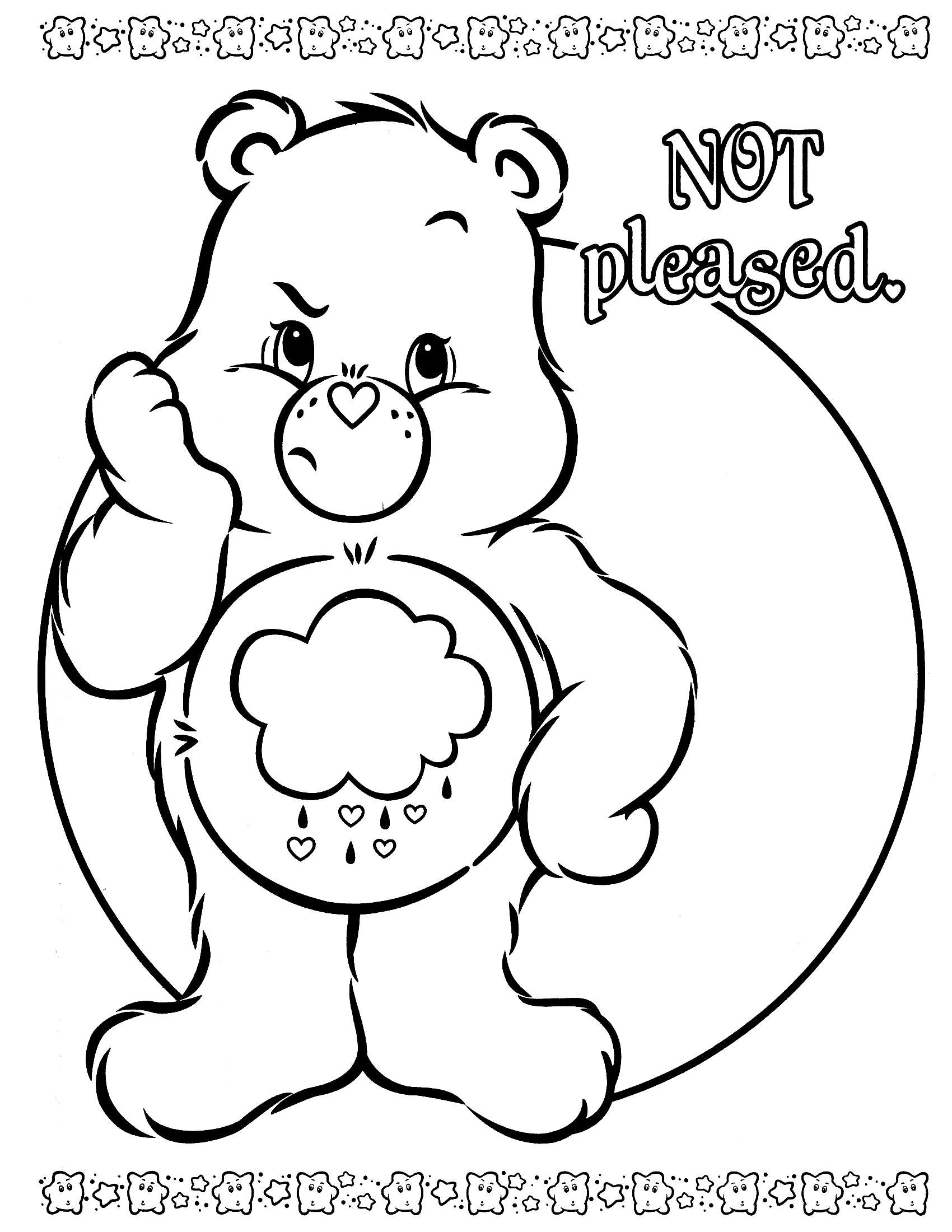 Care Bear with an unhappy expression coloring page