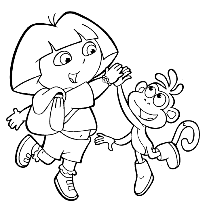 Dora the Explorer giving Boots a high five coloring page
