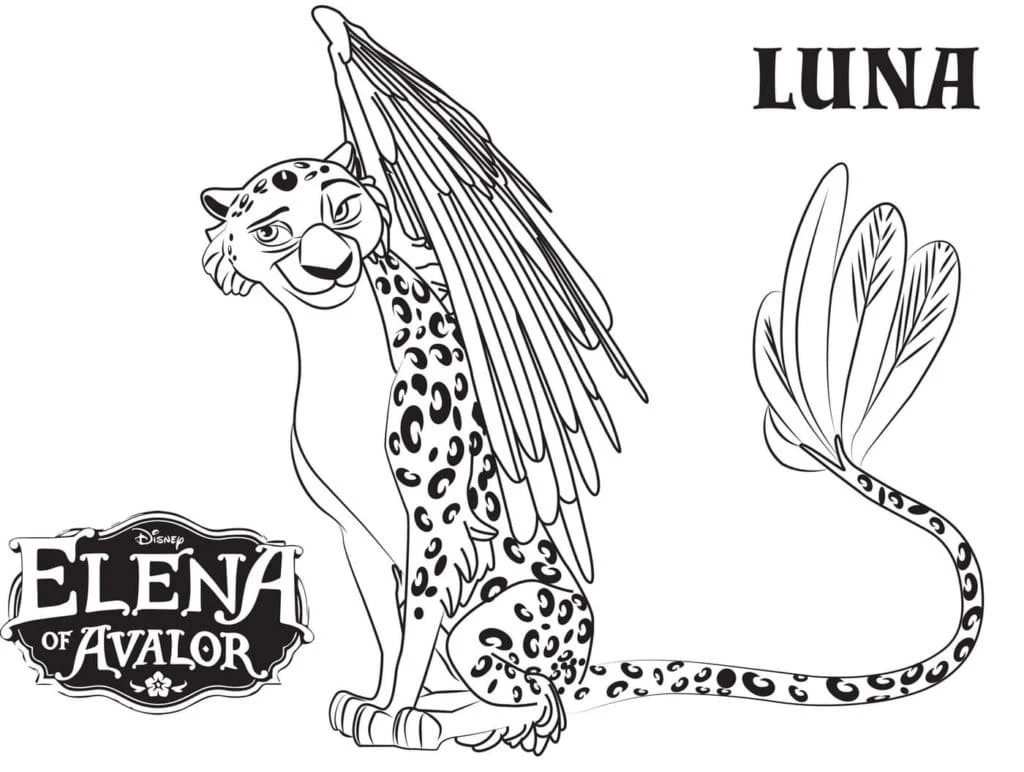 Luna the winged jaguar sitting coloring page