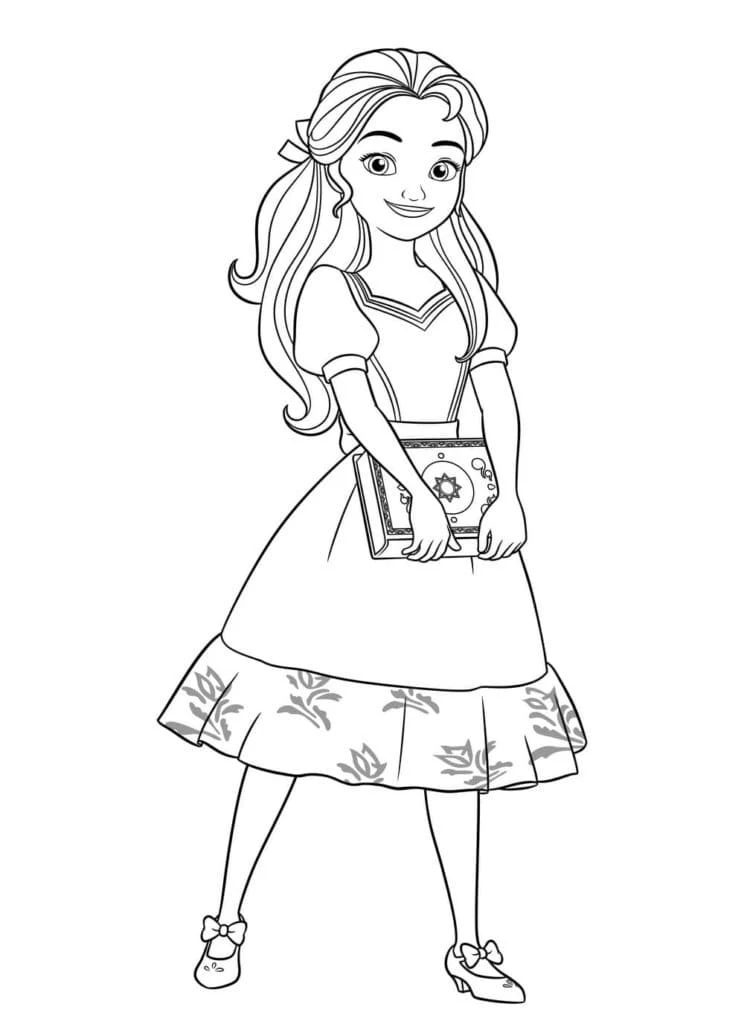 Princess Isabel holding a decorated book coloring page
