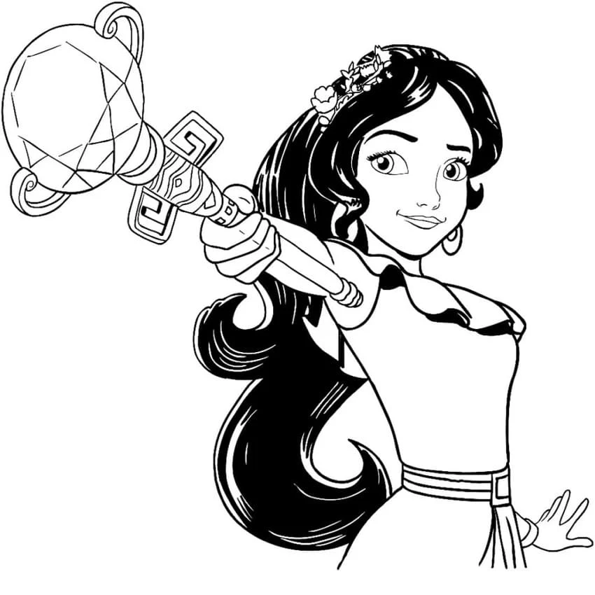 Elena of Avalor holding her scepter coloring page