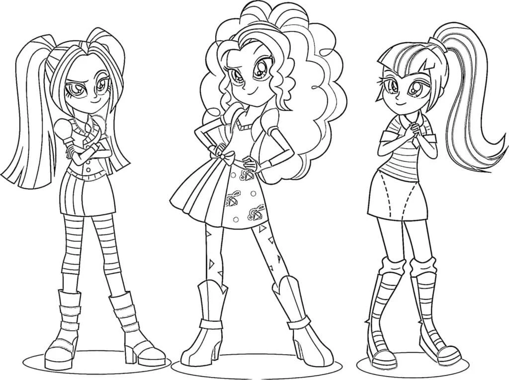 Equestria Girls trio posing together coloring page