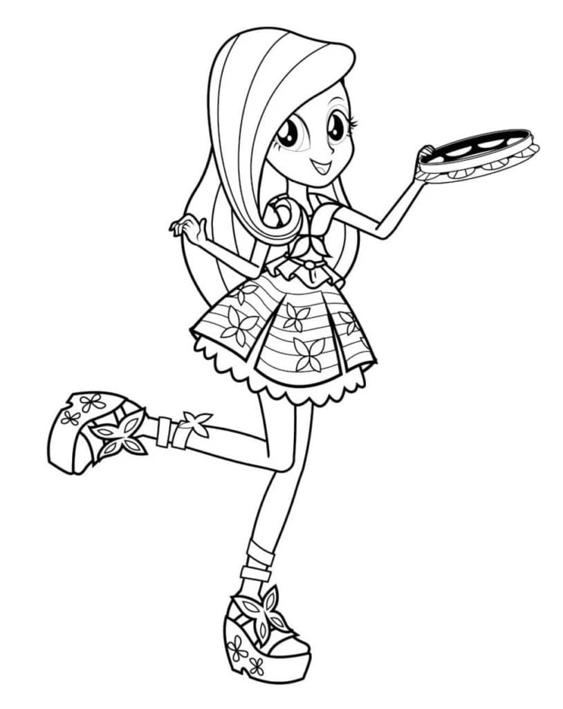 Fluttershy holding a small tray coloring page Fluttershy holding a small tray coloring page
