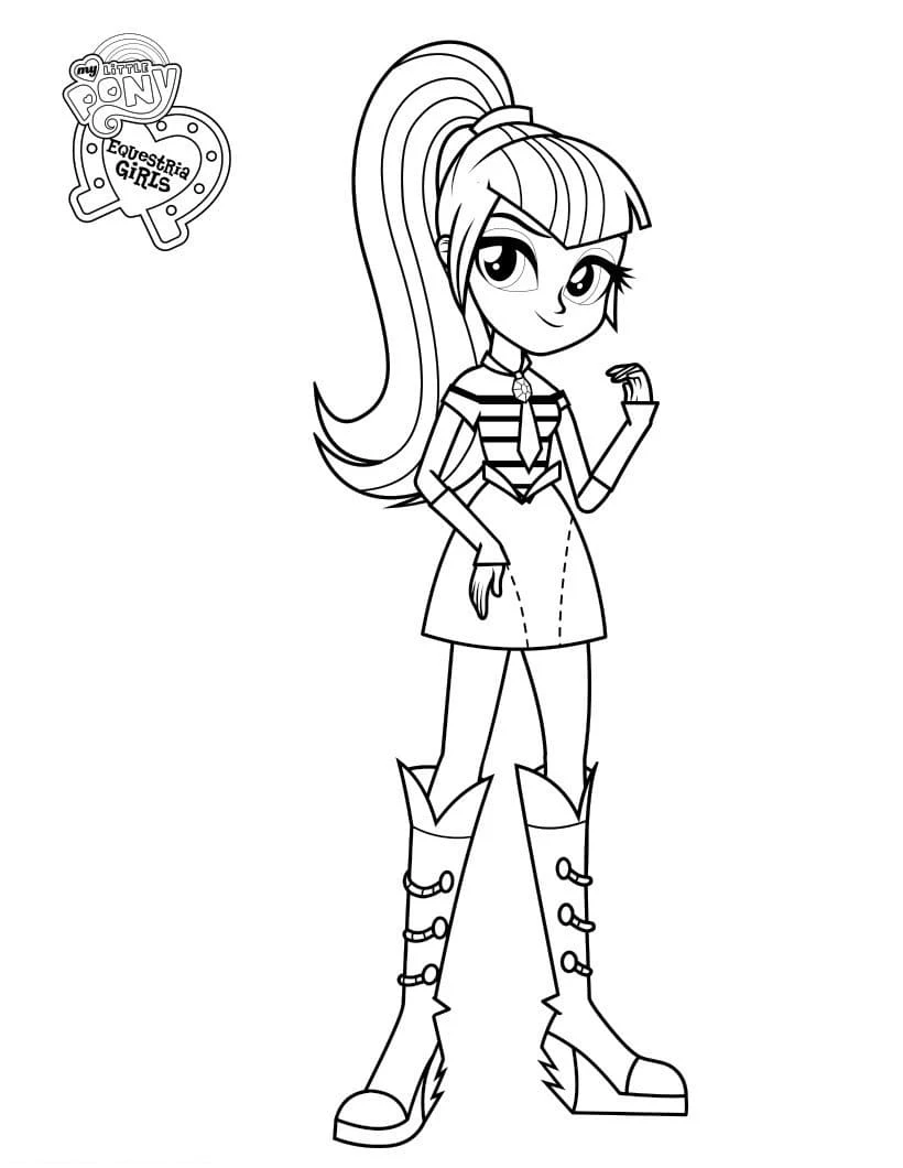 Sonata Dusk standing in Equestria Girls outfit coloring page