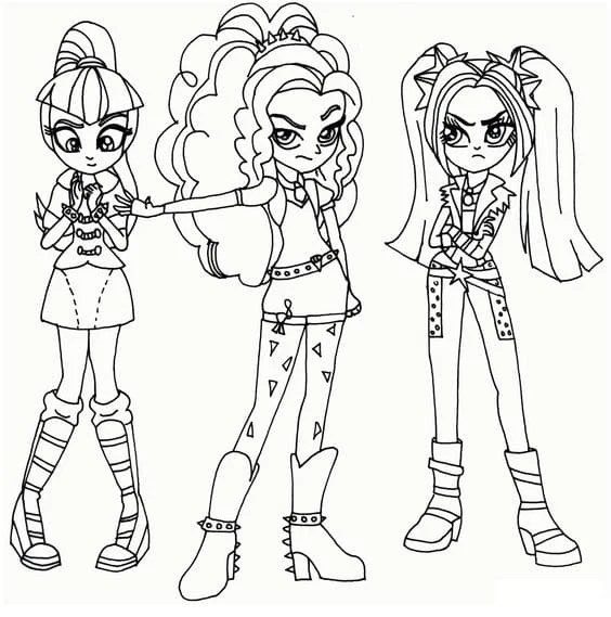 Equestria Girls trio in bold outfits coloring page Equestria Girls trio in bold outfits coloring page