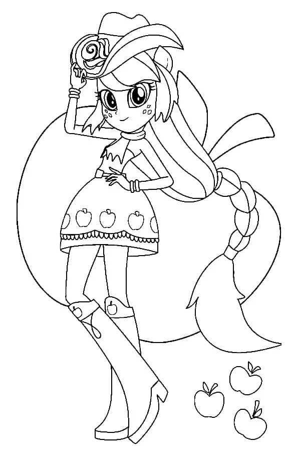 Applejack posing with hat and long braid coloring page Applejack posing with hat and long braid coloring page