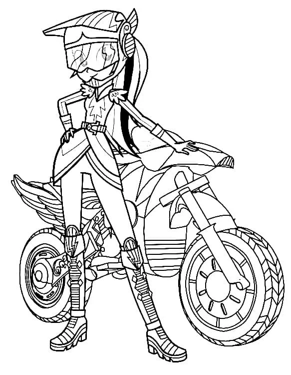Rainbow Dash leaning against her motorcycle coloring page Rainbow Dash leaning against her motorcycle coloring page
