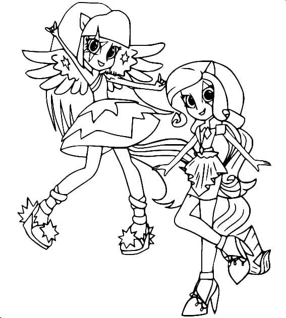 Equestria Girls Twilight Sparkle and Rarity flying coloring page Equestria Girls Twilight Sparkle and Rarity flying coloring page