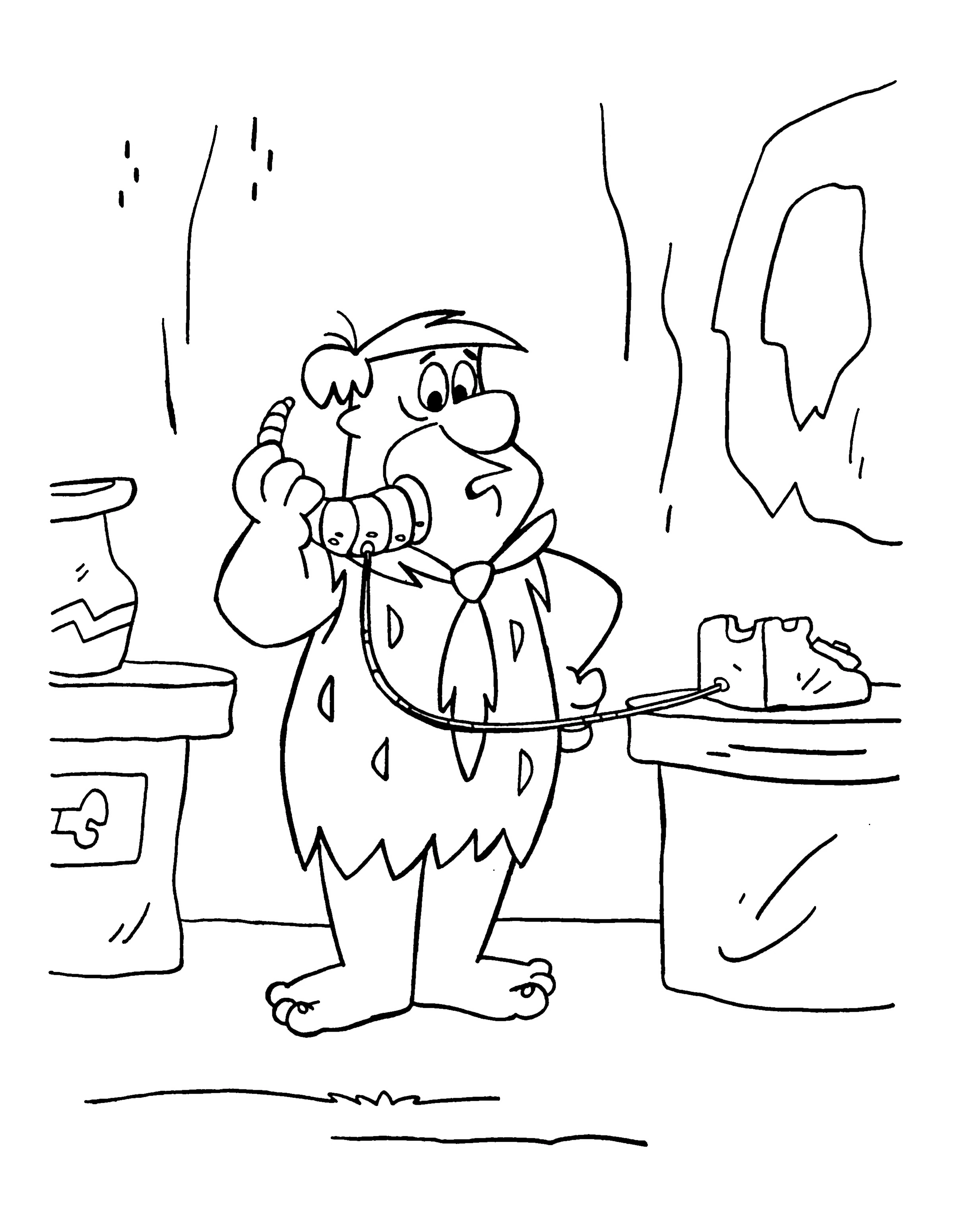 Fred Flintstone talking on the phone coloring page