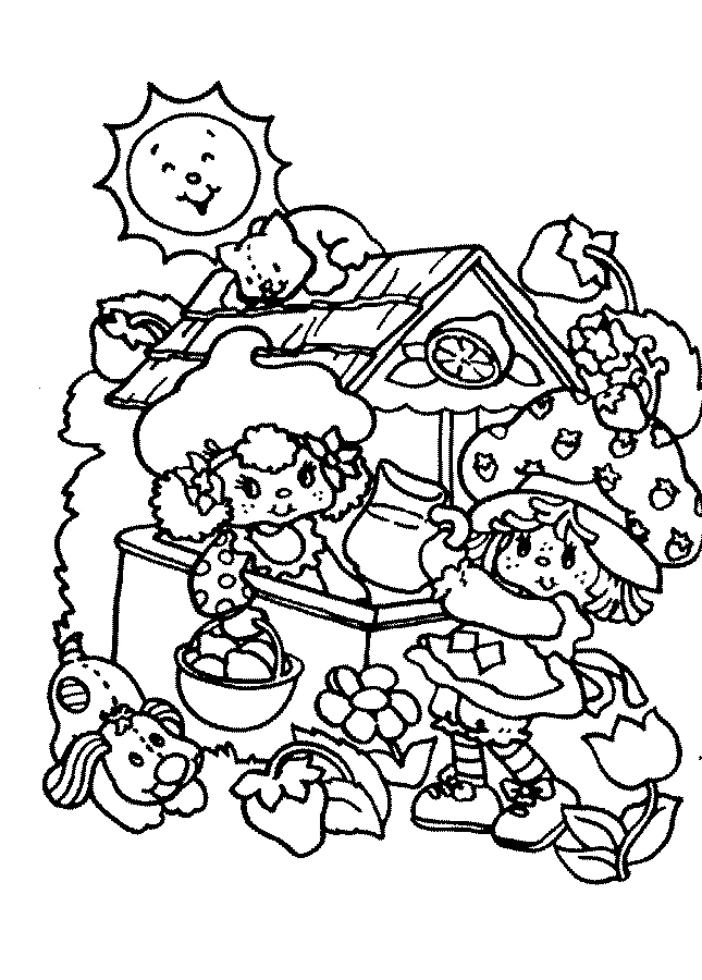 Glimmerberry Ball girls at the fruit stand coloring page