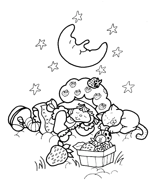 Glimmerberry Ball girl sleeping under the moon coloring page