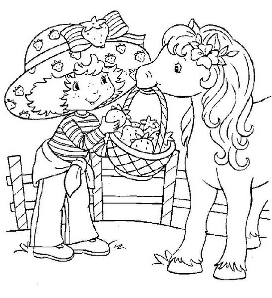 Glimmerberry Ball feeding a strawberry to a pony coloring page
