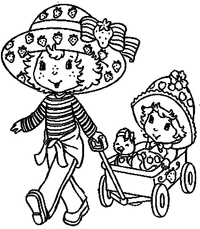 Girl pulling a wagon with a friend and a chick coloring page Girl pulling a wagon with a friend and a chick coloring page