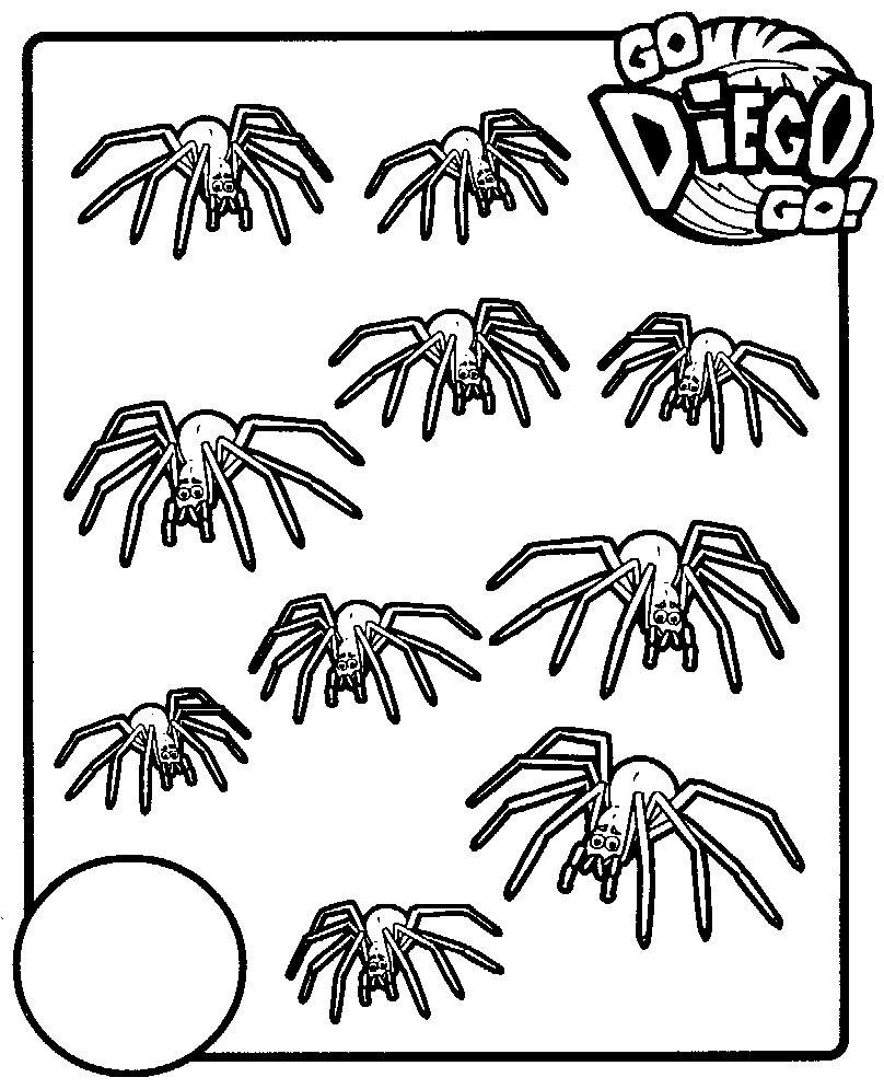 Go Diego Go spiders group coloring page