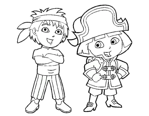 Diego and Dora dressed as pirates coloring page