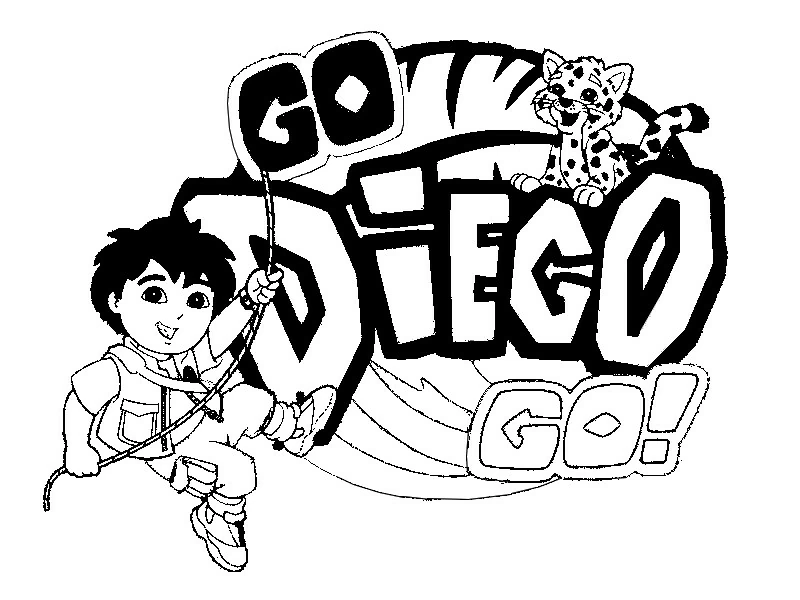 Diego swinging on a rope with the Go Diego Go logo coloring page Diego swinging on a rope with the Go Diego Go logo coloring page