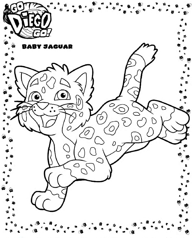 Baby Jaguar playing joyfully coloring page