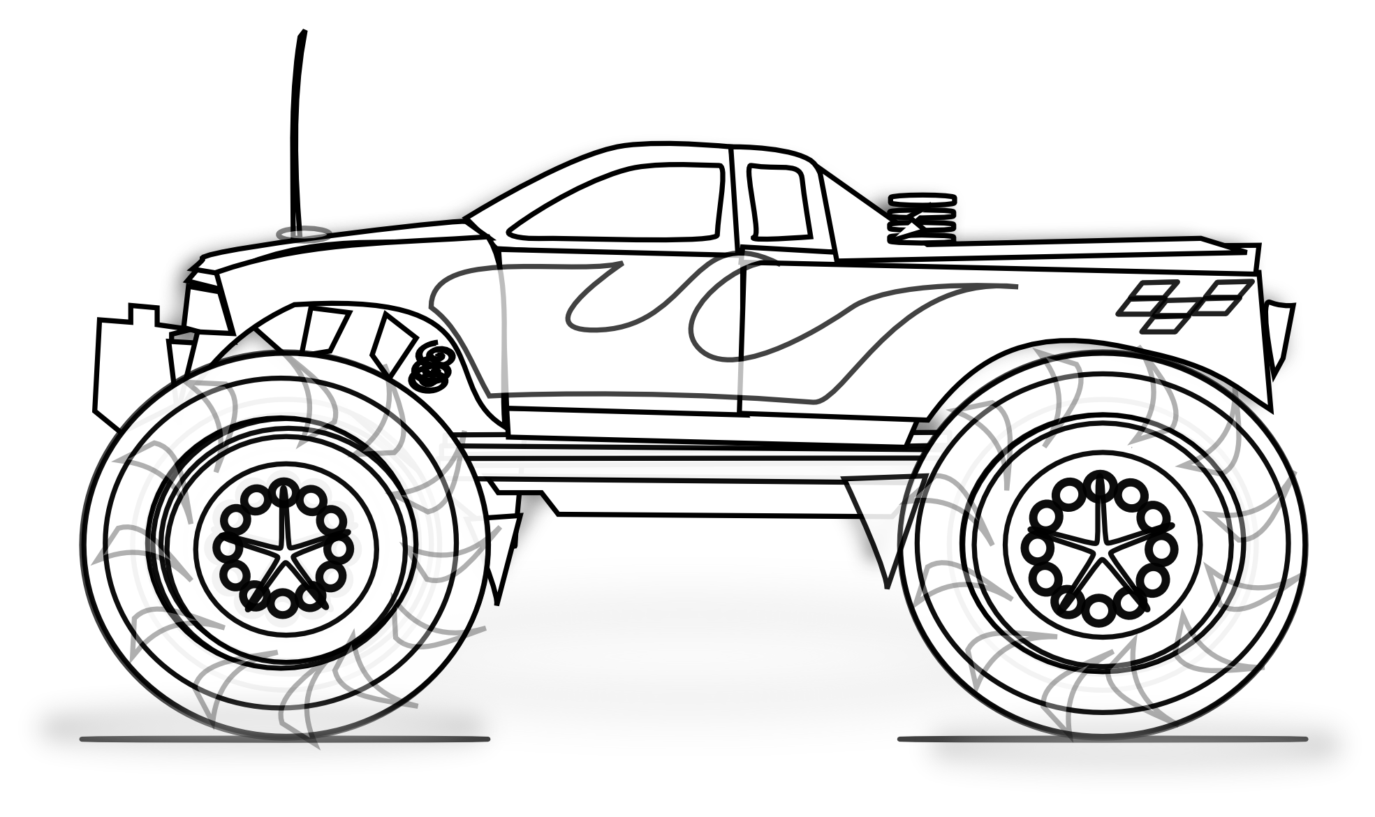 Monster truck with checkered fender flag coloring page