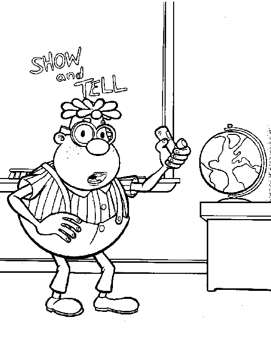 Teacher holding chalk near classroom globe coloring page