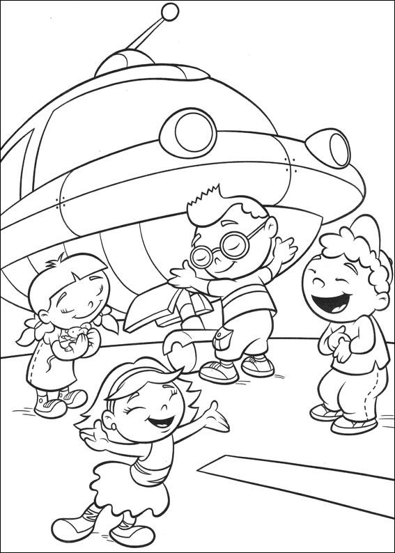 Little Einsteins gathered near their rocket coloring page
