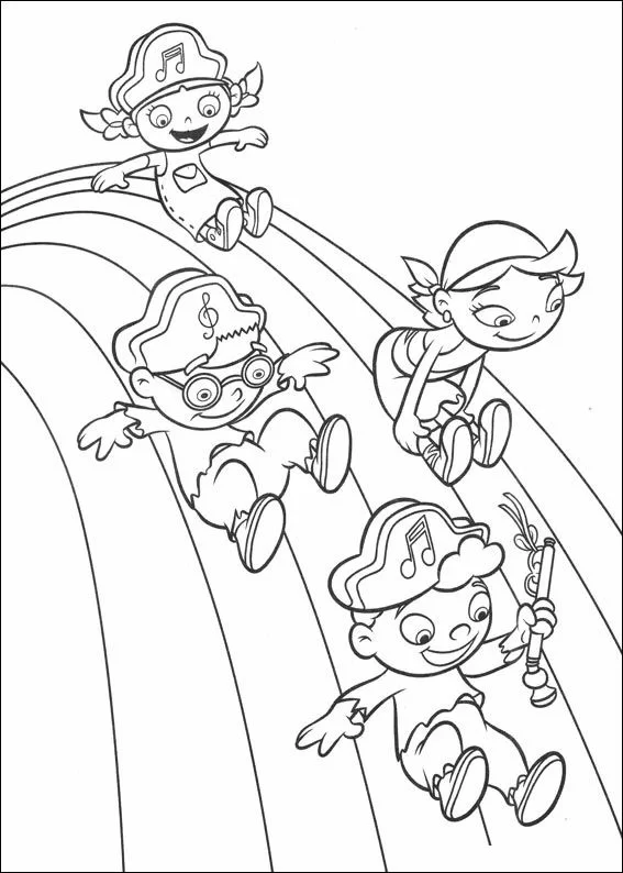 Little Einsteins sliding down a rainbow coloring page